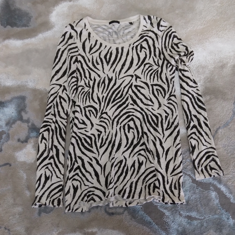 ATM Anthony‎ Thomas MelilloZebra-Print Long-Sleeve Washed Crewneck Top
